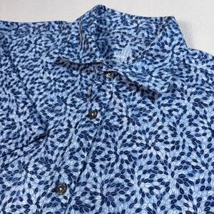Johnnie-O Featherweight Shirt Men's L Blue Floral Leaf Cotton Button Up JMWS2560